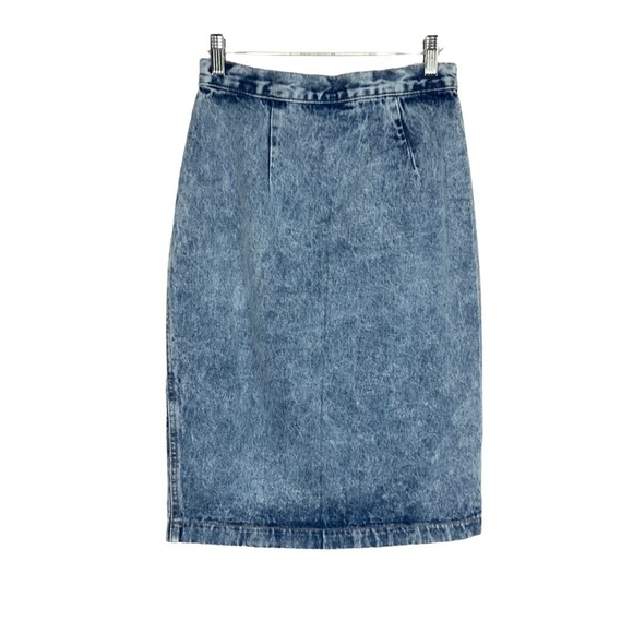 Vintage Zena Acid Wash Denim Pencil Skirt Size 11 Blue Denim Snap Butt Split USA - Picture 2 of 7